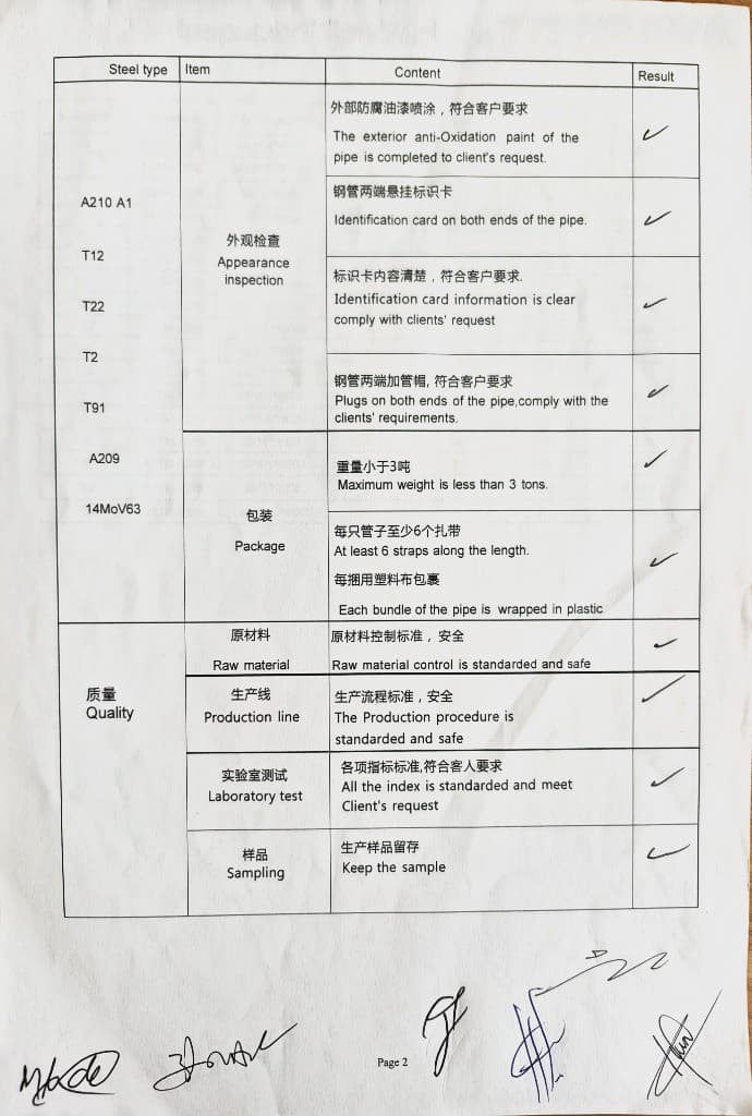 Inspected specification sheet — Americas thermal power plant
