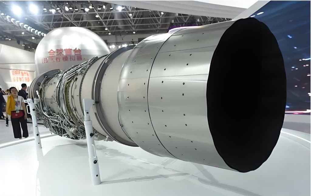 Large jet engine on display at an exhibition