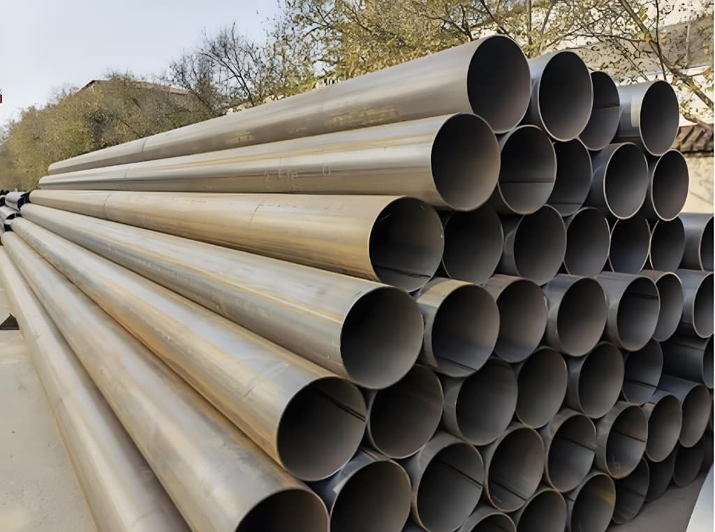 HFW high-frequency welded steel pipe stacked in storage